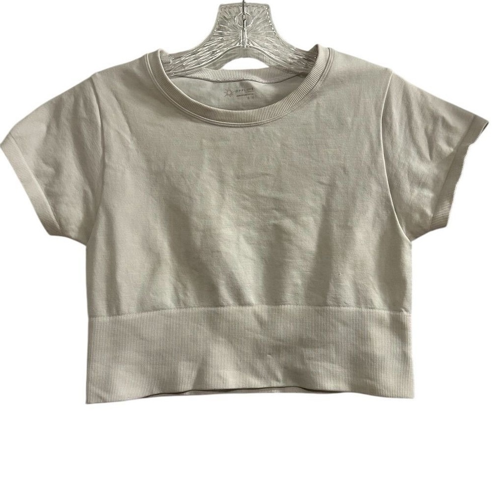 Offline by Aerie Women's White Cropped Crew Neck T-Shirt Size M Casual Top y2k - Picture 1 of 8